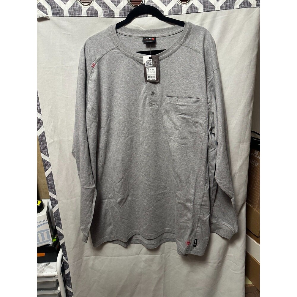 NWT Men's Ariat FR Henley Long Sleeve Shirt inn Silver Fox Heather Size XXL
